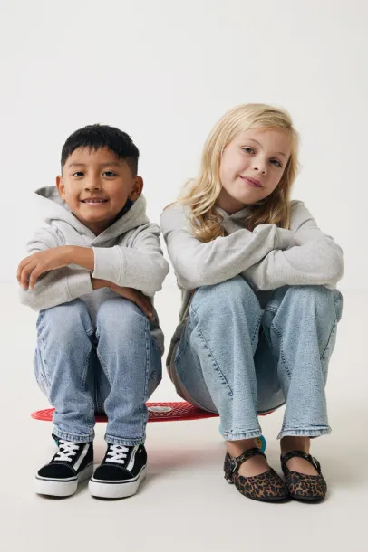 Iqoniq Yengo dječji hoodie od recikliranog pamuka s bičnim džepovima, 280 g/m² - iqoniq light heather grey