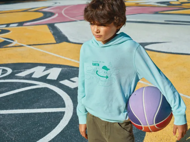 Iqoniq Yengo kids recycled cotton hoodie with sidepockets - iqoniq crushed mint 