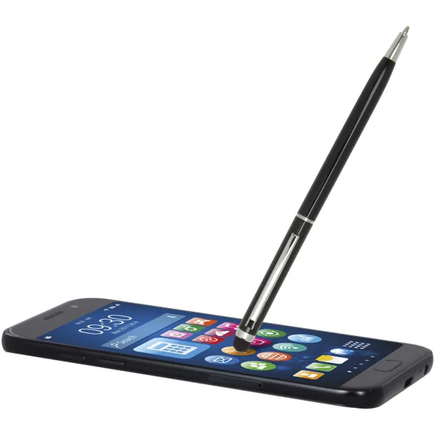 Ore aluminium ballpoint pen with stylus (blue ink) Solid black