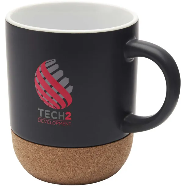 Billie 300 ml ceramic mug with cork details and matt finish Solid black