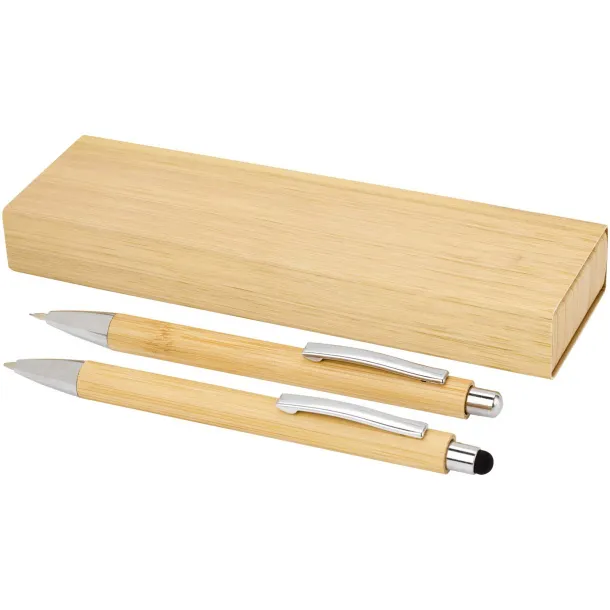 Oblys bamboo ballpoint pen and mechanical pencil set (black ink) Natural