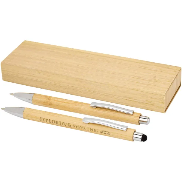 Oblys bamboo ballpoint pen and mechanical pencil set (black ink) Natural
