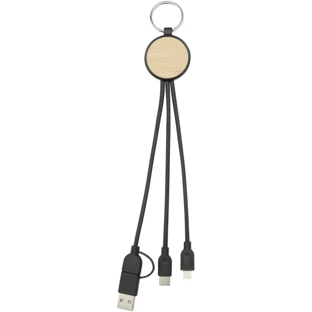 Tecta 6-in-1 recycled plastic/bamboo charging cable with keyring Solid black
