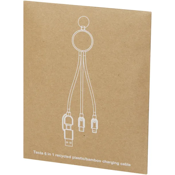 Tecta 6-in-1 recycled plastic/bamboo charging cable with keyring Crna