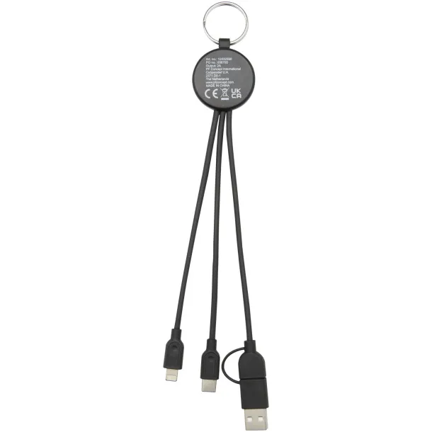 Tecta 6-in-1 recycled plastic/bamboo charging cable with keyring Solid black