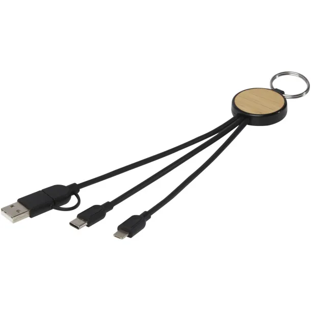 Tecta 6-in-1 recycled plastic/bamboo charging cable with keyring Solid black