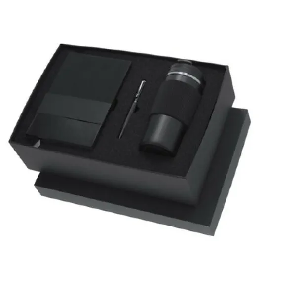  Gift set, thermo mug 470 ml, notebook A5, roller ball pen, gift box Crna