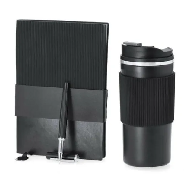  Gift set, thermo mug 470 ml, notebook A5, roller ball pen, gift box Crna