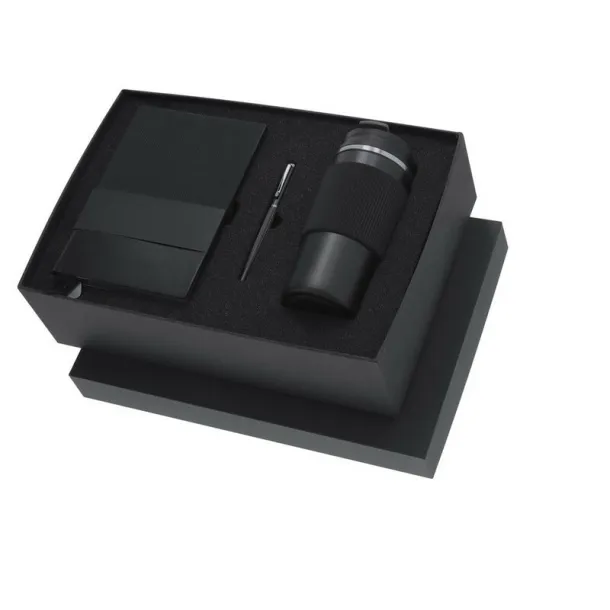  Gift set, thermo mug 470 ml, notebook A5, roller ball pen, gift box Crna
