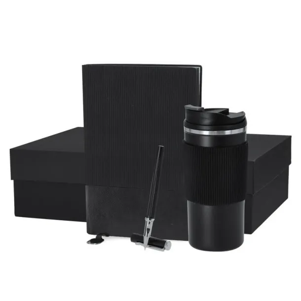Gift set, thermo mug 470 ml, notebook A5, roller ball pen, gift box black  Gift set, thermo mug 470 ml, notebook A5, roller ball pen, gift box black