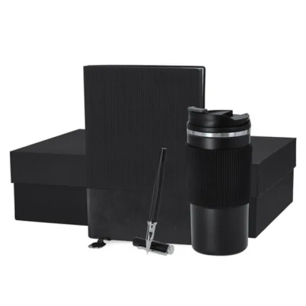Gift set, thermo mug 470 ml, notebook A5, roller ball pen, gift box black  Gift set, thermo mug 470 ml, notebook A5, roller ball pen, gift box black