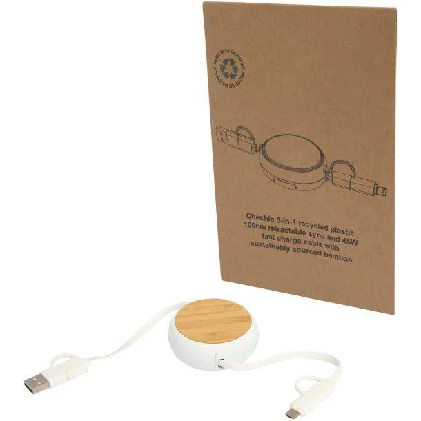 Chechia 5-in-1 recycled plastic 100 cm retractable data sync and 45W fast charge cable White
