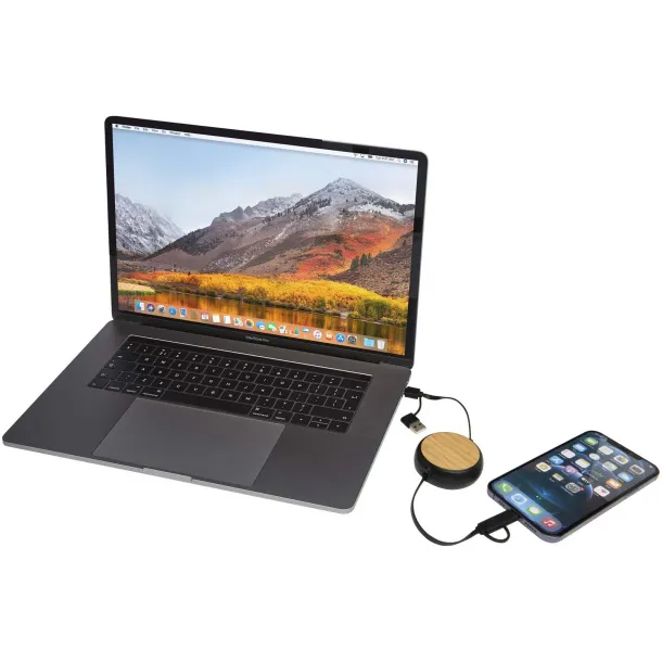 Chechia 5-in-1 recycled plastic 100 cm retractable data sync and 45W fast charge cable Crna