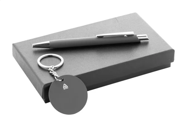 Miroset pen and keyring set Dark grey