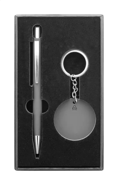 Miroset pen and keyring set Dark grey