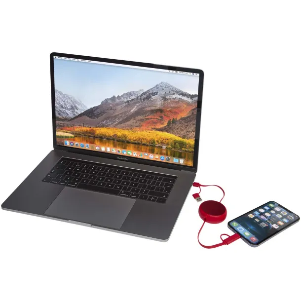 Alasia 5-in-1 100 cm recycled plastic and aluminium retractable data sync and 45W fast charge cable Red