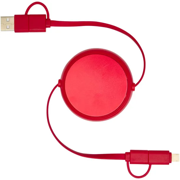 Alasia 5-in-1 100 cm recycled plastic and aluminium retractable data sync and 45W fast charge cable Red