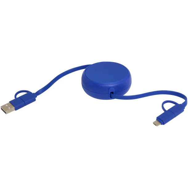 Alasia 5-in-1 100 cm recycled plastic and aluminium retractable data sync and 45W fast charge cable Royal blue