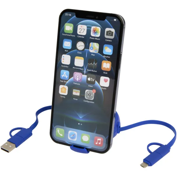 Alasia 5-in-1 100 cm recycled plastic and aluminium retractable data sync and 45W fast charge cable Royal blue