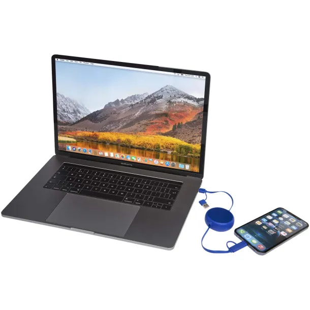 Alasia 5-in-1 100 cm recycled plastic and aluminium retractable data sync and 45W fast charge cable Royal blue