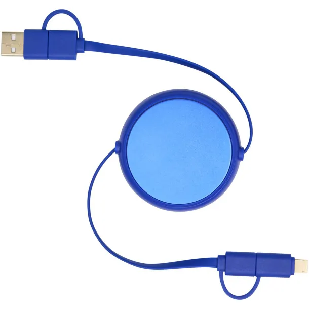 Alasia 5-in-1 100 cm recycled plastic and aluminium retractable data sync and 45W fast charge cable Royal blue