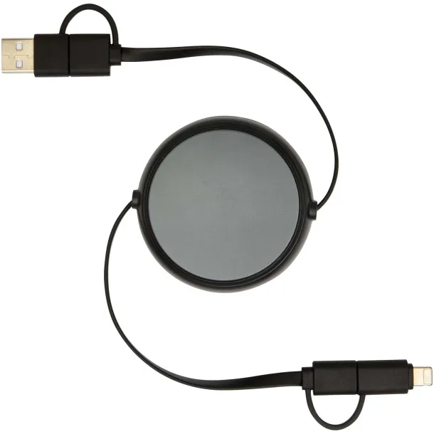 Alasia 5-in-1 100 cm recycled plastic and aluminium retractable data sync and 45W fast charge cable Solid black