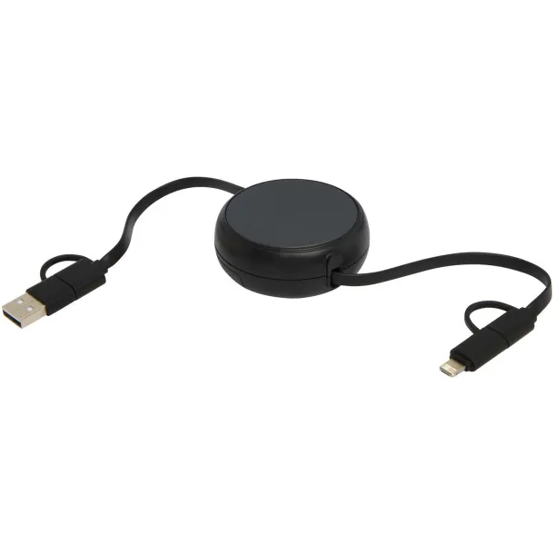 Alasia 5-in-1 100 cm recycled plastic and aluminium retractable data sync and 45W fast charge cable Solid black