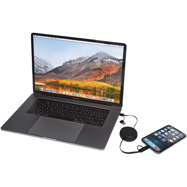 Alasia 5-in-1 100 cm recycled plastic and aluminium retractable data sync and 45W fast charge cable Solid black