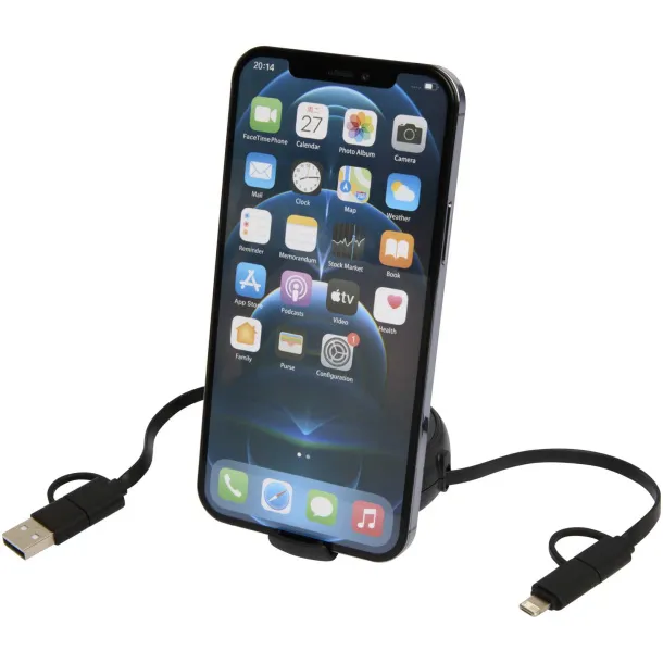 Alasia 5-in-1 100 cm recycled plastic and aluminium retractable data sync and 45W fast charge cable Solid black