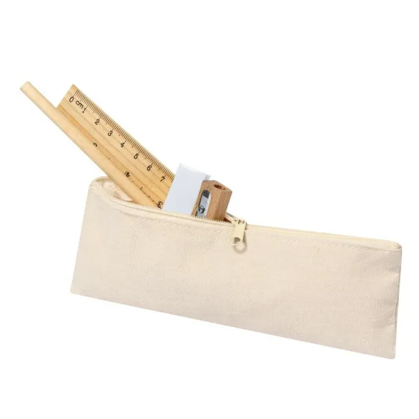  School set, pencil case, pencil, ruler, eraser and pencil sharpener beige