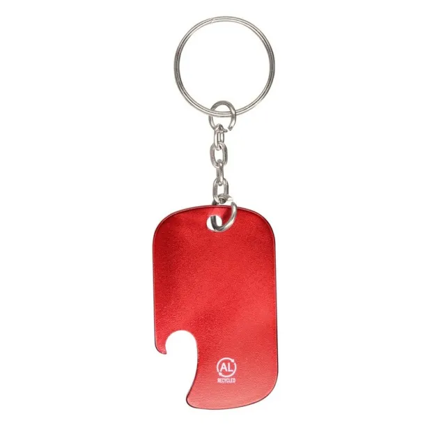  Recycled aluminium keyring, bottle opener red