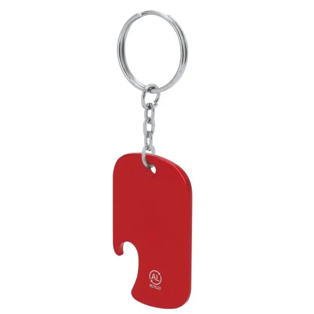  Recycled aluminium keyring, bottle opener red