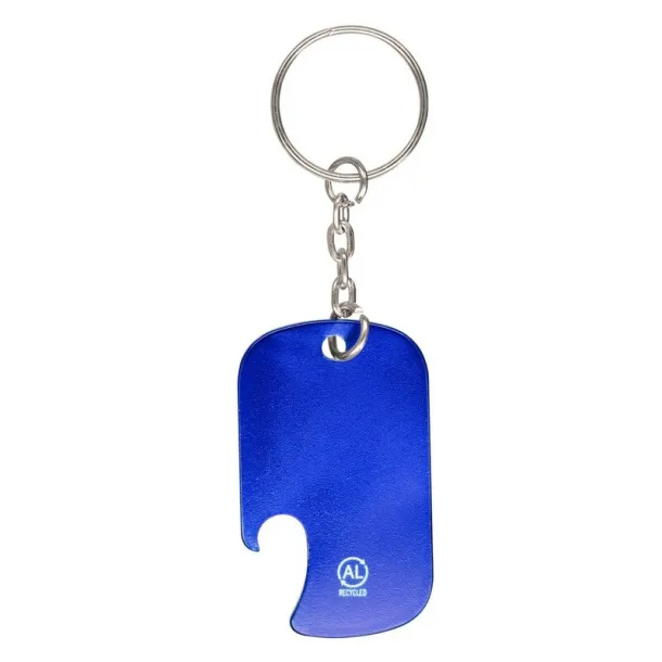  Recycled aluminium keyring, bottle opener blue