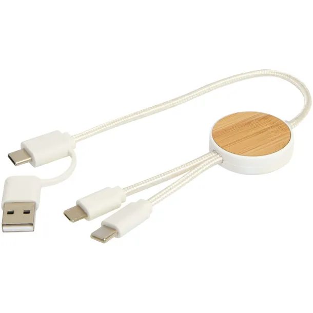 Chechia 5-in-1 recycled plastic 30 cm data sync and 27W fast charge cable with bamboo details White