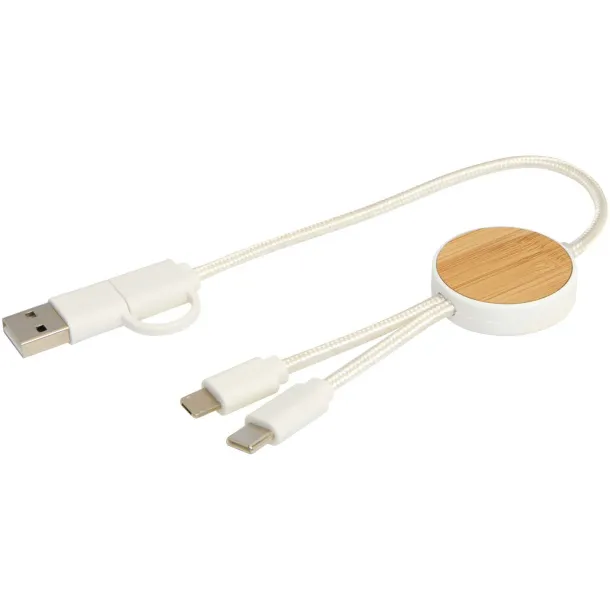 Chechia 5-in-1 recycled plastic 30 cm data sync and 27W fast charge cable with bamboo details White