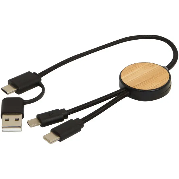 Chechia 5-in-1 recycled plastic 30 cm data sync and 27W fast charge cable with bamboo details Crna