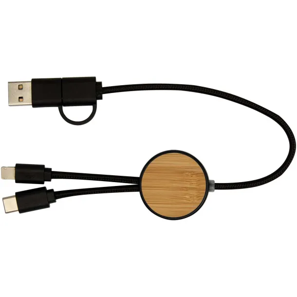 Chechia 5-in-1 recycled plastic 30 cm data sync and 27W fast charge cable with bamboo details Crna