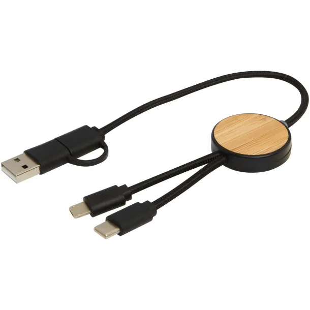 Chechia 5-in-1 recycled plastic 30 cm data sync and 27W fast charge cable with bamboo details Crna