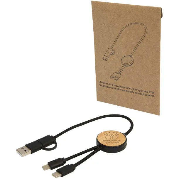 Chechia 5u1 kabel za sinkronizaciju podataka i brzo punjenje 27W od reciklirane plastike s detaljima od bambusa Solid black