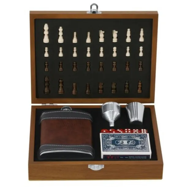  Poklon set, pljoska 175 ml, šalica 30 ml, šah, karte i kockice beige