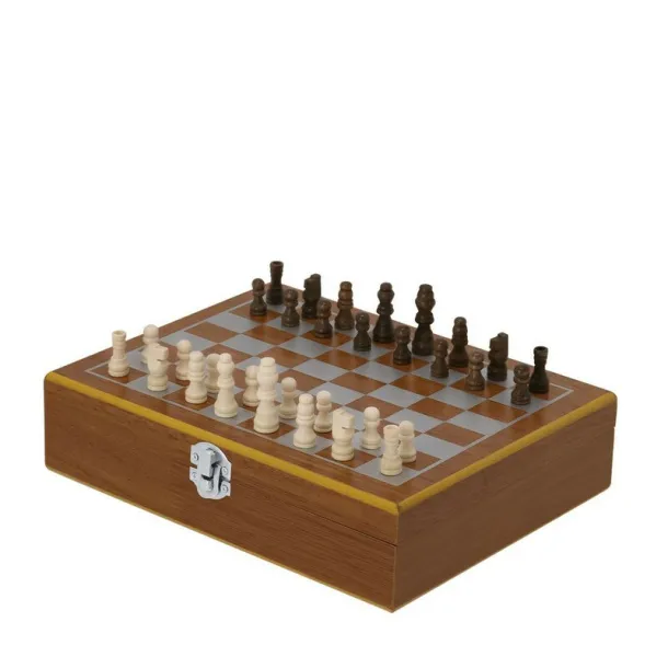 Gift set, hip flask 175 ml, cup 30 ml, chess, playing cards and dice beige  Gift set, hip flask 175 ml, cup 30 ml, chess, playing cards and dice beige