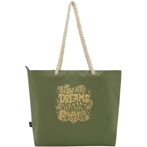 Panama GRS recycled beach cooler tote bag with cord handles 23L Olive