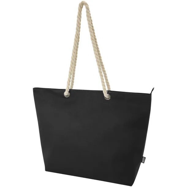 Panama GRS recycled beach cooler tote bag with cord handles 23L Solid black