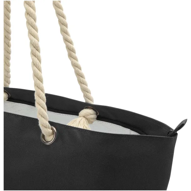 Panama GRS recycled beach cooler tote bag with cord handles 23L Solid black