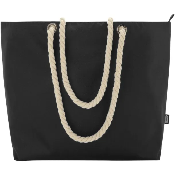Panama GRS recycled beach cooler tote bag with cord handles 23L Solid black