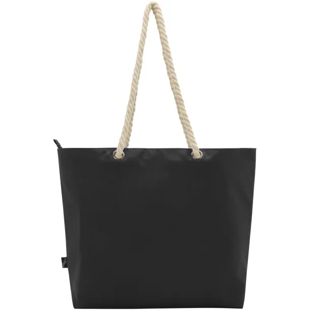 Panama GRS recycled beach cooler tote bag with cord handles 23L Solid black