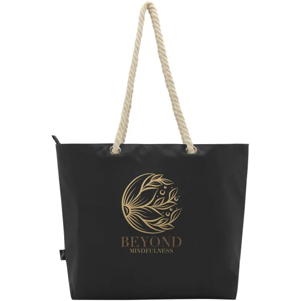 Panama GRS recycled beach cooler tote bag with cord handles 23L Solid black