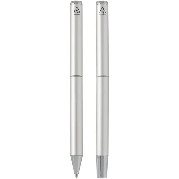 Lucetto poklon set od reciklirane aluminijske kemijske i roller olovke (crna tinta) - Luxe Srebrna