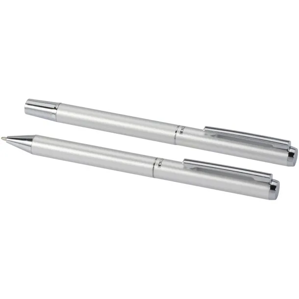 Lucetto poklon set od reciklirane aluminijske kemijske i roller olovke (crna tinta) - Luxe Srebrna