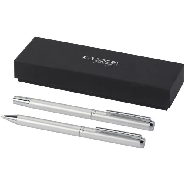 Lucetto poklon set od reciklirane aluminijske kemijske i roller olovke (crna tinta) - Luxe Srebrna
